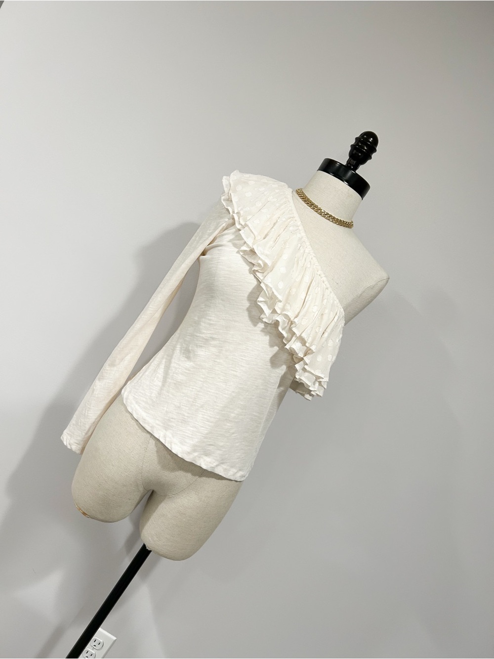 Anthropologie One-Shoulder Ruffle Blouse in Ivory